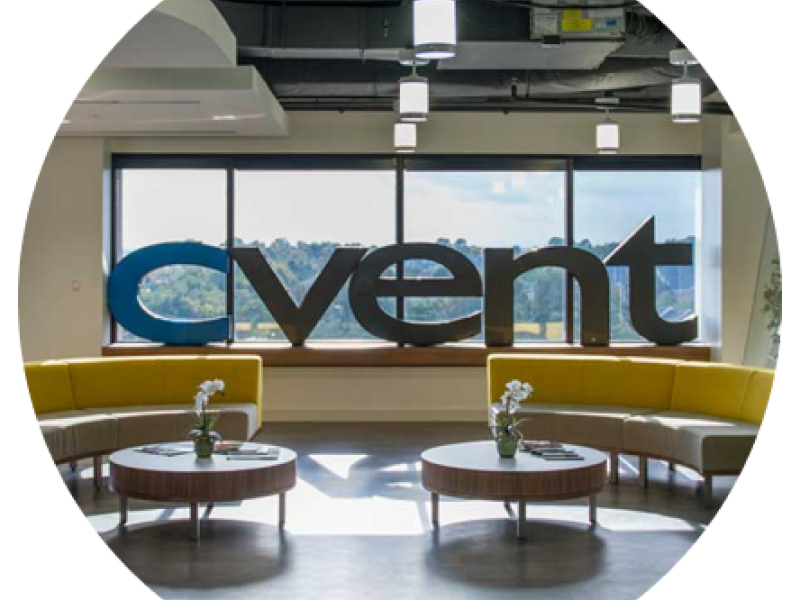 Image of Cvent sign at the headquarters building in Virginia